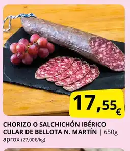 Supermercados MAS Chorizo o salchichón ibérico cular de bellota n. martín oferta
