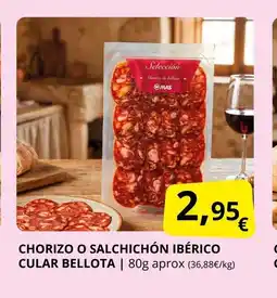 Supermercados MAS Chorizo o salchichón ibérico cular bellota oferta