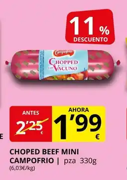 Supermercados MAS CAMPOFRIO Choped beef mini oferta