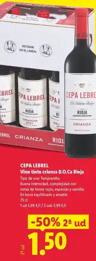 Lidl CEPA LEBREL Vino tinto crianza D.O.Ca Rioja oferta