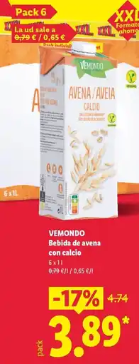 Lidl VEMONDO Bebida de avena con calcio oferta
