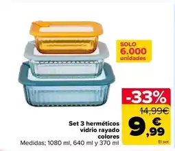 Carrefour Set 3 herméticos vidrio rayado colores oferta