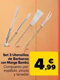 Carrefour Set 3 utensilios de barbacoa con mango bambu oferta
