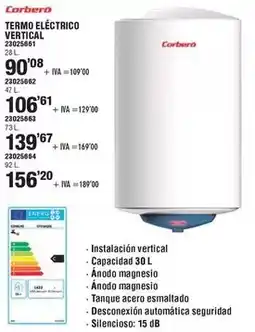 Optimus Corberó - termo electrico vertical oferta