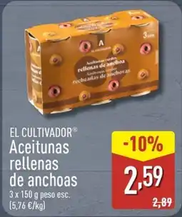 ALDI EL CULTIVADOR Aceitunas rellenas de anchoas oferta