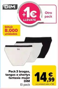 Carrefour Dim - pack 3 bragas tangas o shortys fantasía mujer oferta