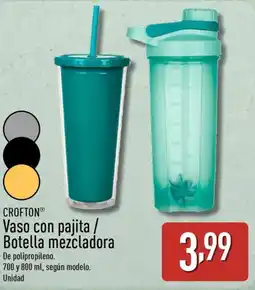 ALDI CROFTON Vaso con pajita / Botella mezcladora oferta