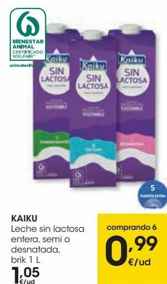 Eroski Kaiku leche sin lactosa entera, semi o desnatada oferta