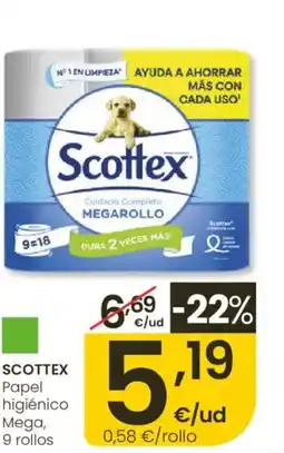 Eroski SCOTTEX Papel higiénico Mega 9 rollos oferta