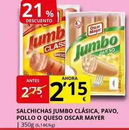 Supermercados MAS OSCAR MAYER Salchichas jumbo clásica, pavo, pollo o queso oferta