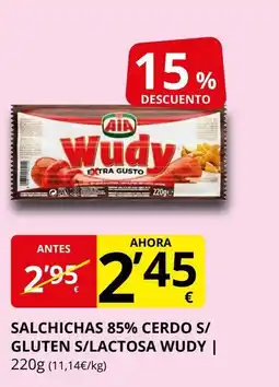 Supermercados MAS WUDY Salchichas 85% cerdo s/ gluten s/lactosa oferta
