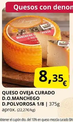 Supermercados MAS Queso oveja curado d.o.manchego d.polvorosa 1/8 oferta
