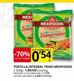 Supermercados MAS MEXIFOODS Tortilla integral trigo oferta