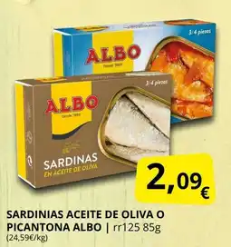 Supermercados MAS ALBO Sardinias aceite de oliva o picantona oferta