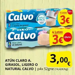 Supermercados MAS CALVO Atún claro A girasol ligero o natural oferta