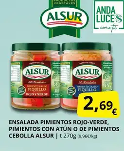 Supermercados MAS ALSUR Ensalada pimientos rojo-verde, pimientos con atún o de pimientos cebolla oferta