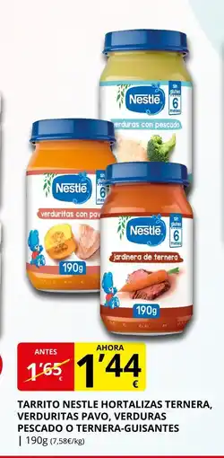 Supermercados MAS Tarrito nestle hortalizas ternera, verduritas pavo, verduras pescado o ternera-guisantes oferta