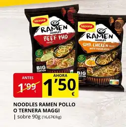 Supermercados MAS MAGGI Noodles ramen pollo o ternera oferta