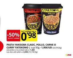 Supermercados MAS YATEKOMO Pasta yakisoba clasic, pollo, carne o curry oferta