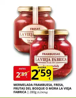 Supermercados MAS LA VIEJA FABRICA Mermelada frambuesa, fresa, frutas del bosque o mora oferta