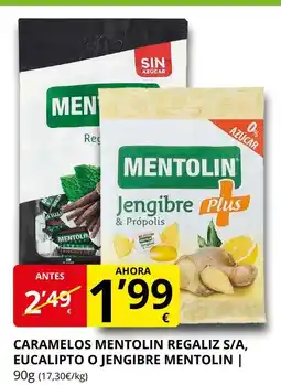 Supermercados MAS MENTOLIN Caramelos mentolin regaliz s/a, eucalipto o jengibre oferta