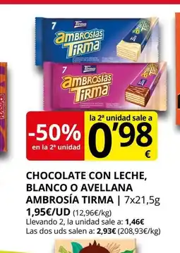 Supermercados MAS Chocolate con leche, blanco o avellana ambrosia tirma oferta