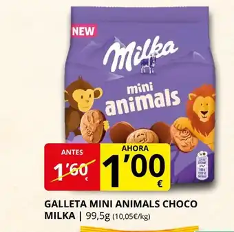 Supermercados MAS MILKA Galleta mini animals choco oferta