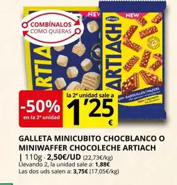 Supermercados MAS ARTIACH Galleta minicubito chocblanco o miniwaffer chocoleche oferta