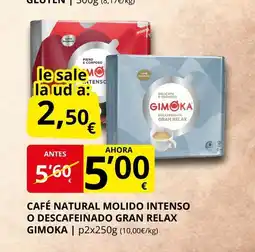 Supermercados MAS GIMOKA Café natural molido intenso o descafeinado gran relax oferta
