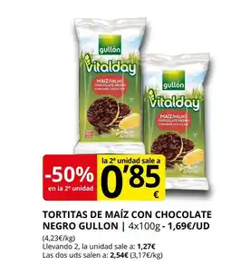 Supermercados MAS GULLON Tortitas de maíz con chocolate negro oferta