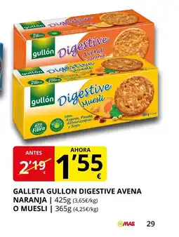Supermercados MAS GULLON Galleta digestive avena naranja o muesli oferta