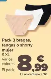 Carrefour Pack 3 bragas tangas o shorty mujer oferta