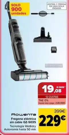 Carrefour Rowenta - fregona eléctrica sin cable gz-5035 oferta