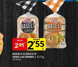 Supermercados MAS BIMBO Bagels clásico o semillas oferta