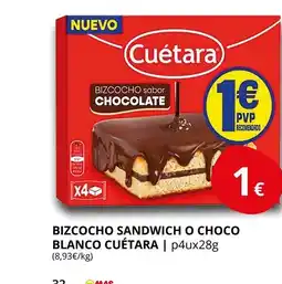 Supermercados MAS CUÉTARA Bizcocho sandwich o choco blanco oferta