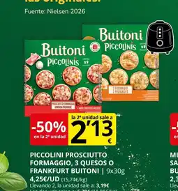 Supermercados MAS BUITONI Piccolini prosciutto formaggio, 3 quesos o frankfurt oferta