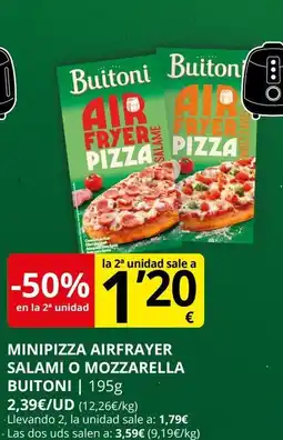 Supermercados MAS BUITONI Minipizza airfrayer salami o mozzarella oferta