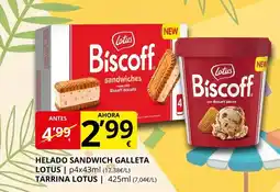 Supermercados MAS LOTUS Helado sandwich galleta tarrina oferta
