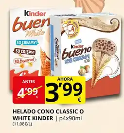 Supermercados MAS KINDER Helado cono classic o white oferta