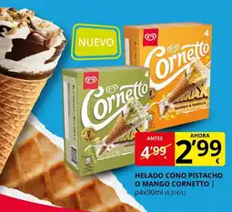 Supermercados MAS CORNETTO Helado cono pistacho o mango oferta