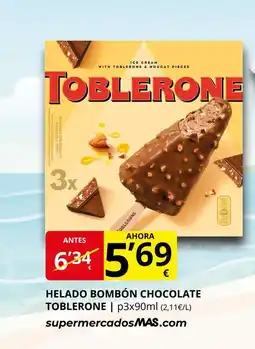 Supermercados MAS TOBLERONE Helado bombón chocolate oferta