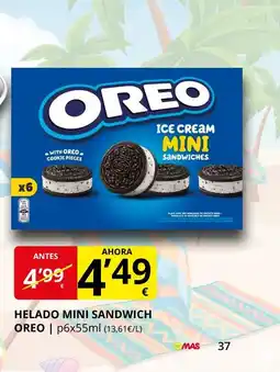 Supermercados MAS OREO Helado mini sandwich oferta