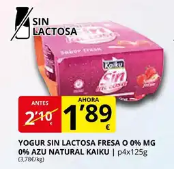 Supermercados MAS KAIKU Yogur sin lactosa fresa o 0% mg 0% azu natural oferta