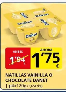 Supermercados MAS DANET Natillas vainilla o chocolate oferta