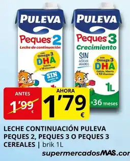 Supermercados MAS Leche continuación puleva peques 2, peques 3 o peques 3 cereales oferta