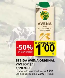 Supermercados MAS VIVESOY Bebida avena original oferta