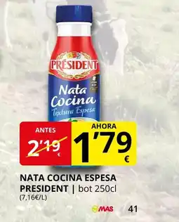 Supermercados MAS PRESIDENT Nata cocina espesa oferta