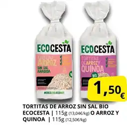 Supermercados MAS ECOCESTA Tortitas de arroz sin sal bio ecocesta o arroz y quinoa oferta