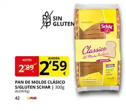 Supermercados MAS SCHAR Pan de molde clásico s/gluten oferta
