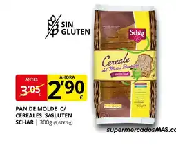 Supermercados MAS SCHAR Pan de molde c/ cereales s/gluten oferta